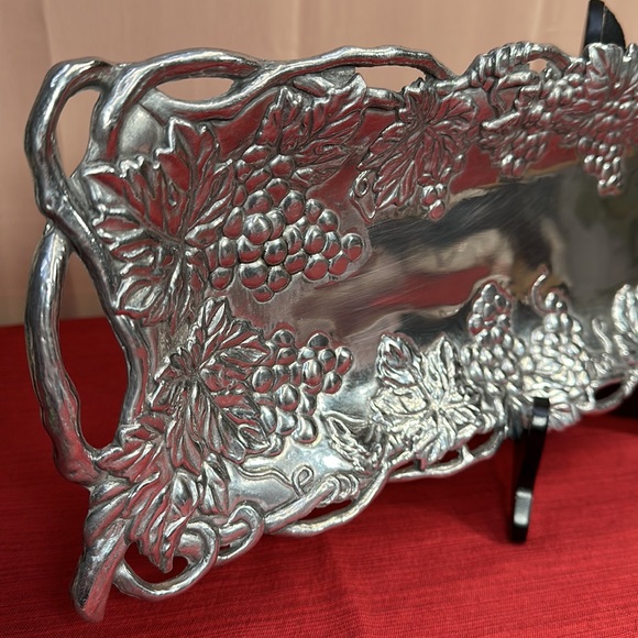 Arthur Court 1995 Grape Leaf Oblong Serving Tray Platter Handles 19”x 6” - Picture 3 of 13